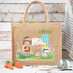 Personalized Rainbow Bunny Ear Cartoon Character Jute Tote Bag with Name Reusable Easter Party Gift for Kids