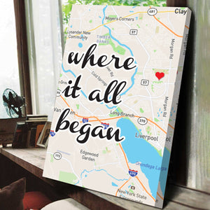 Personalized Where It All Began Square Map Canvas Print