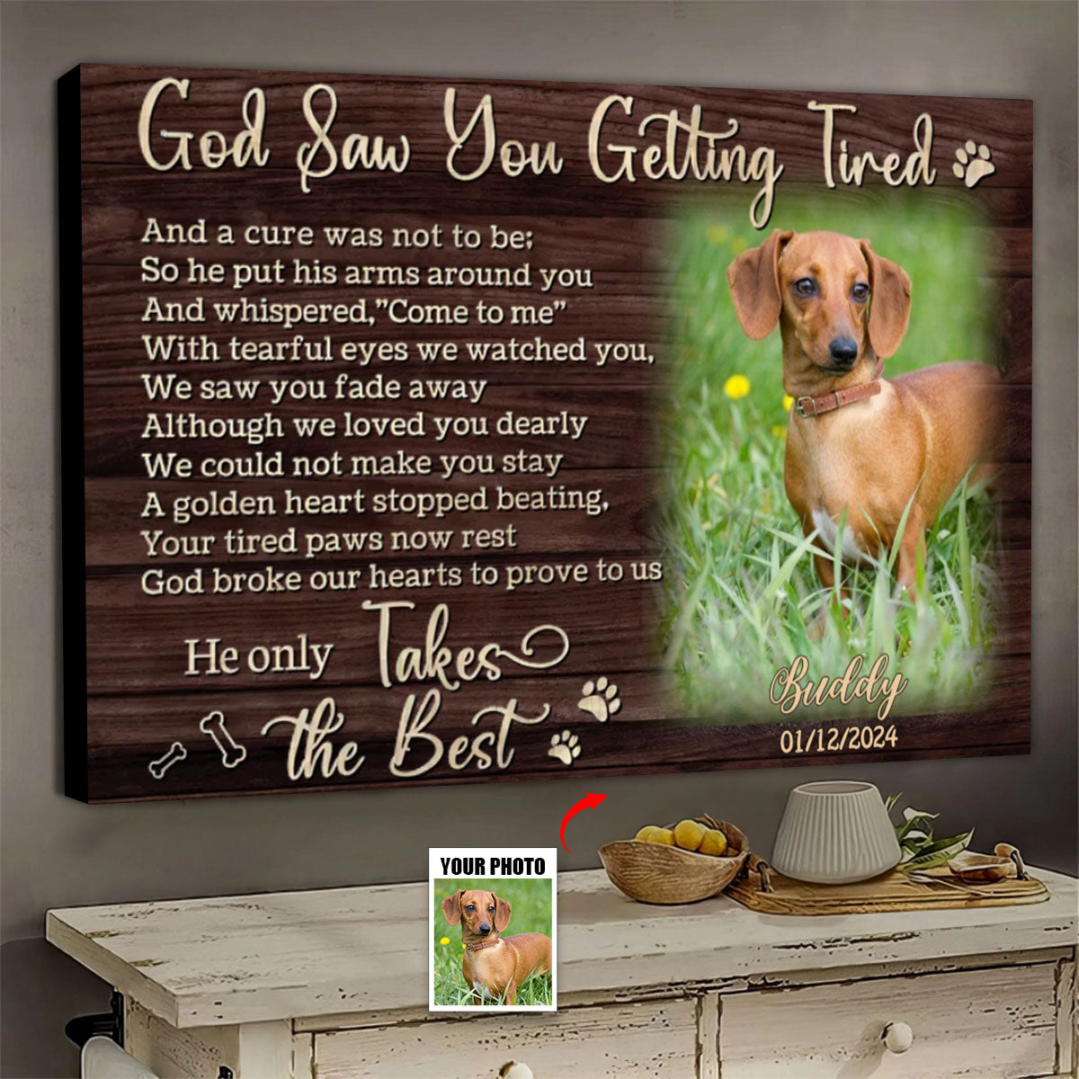 Personalized Photo Canvas- God Saw You Getting Tired,Dog Loss Gifts, Pet Memorial Gifts