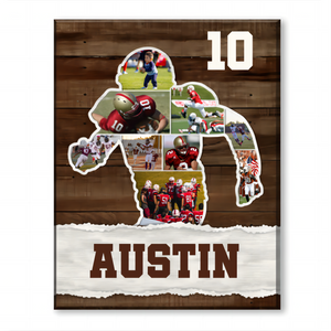 American Football Photo Collage Personalized Canvas/Poster,Football Player Son Grandson Birthday Gift