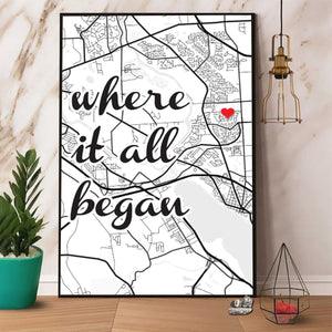 Personalized Where It All Began Square Map Canvas Print