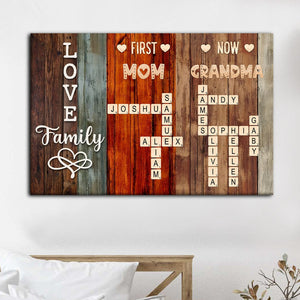 Personalized Gift for Grandma First Mom Now Nana Puzzle Crossword Scrabble Poster