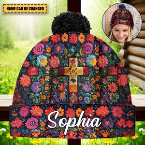 Floral Cross - Personalized Christian Beanie Hat