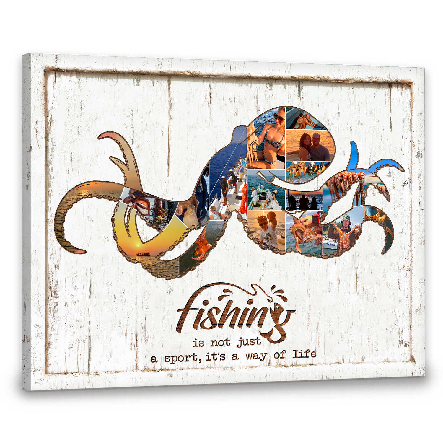 Octopus Fishing Photo Collage Personalized Canvas/Poster Gift