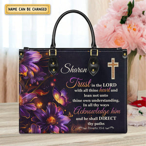 Trust In The Lord With All Thine Heart - Personalized Leather Handbag with Your Name