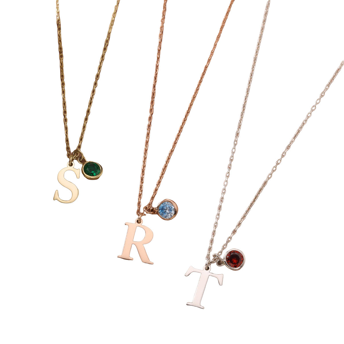 Personalized Initial Necklace with Birthstone