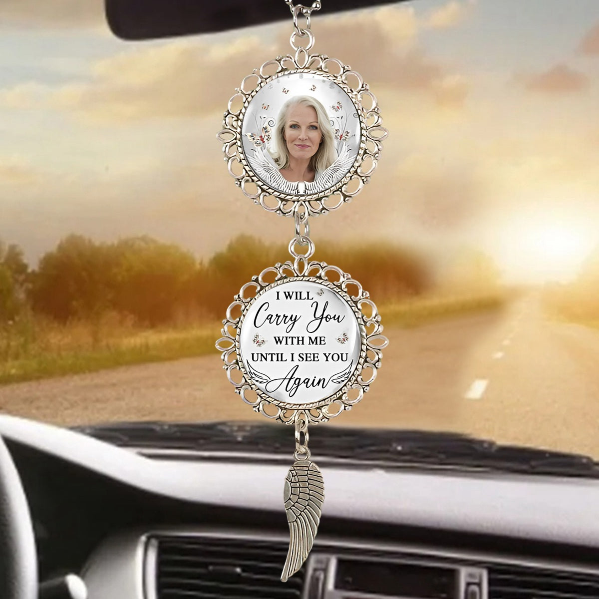 Personalized Memorial Photo Wings Car Charm Ornament