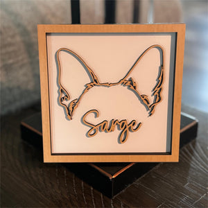 Dog Ears Line Drawing Personalized 2-Layer Wooden Plaque Dog, Pet Memorial Gift