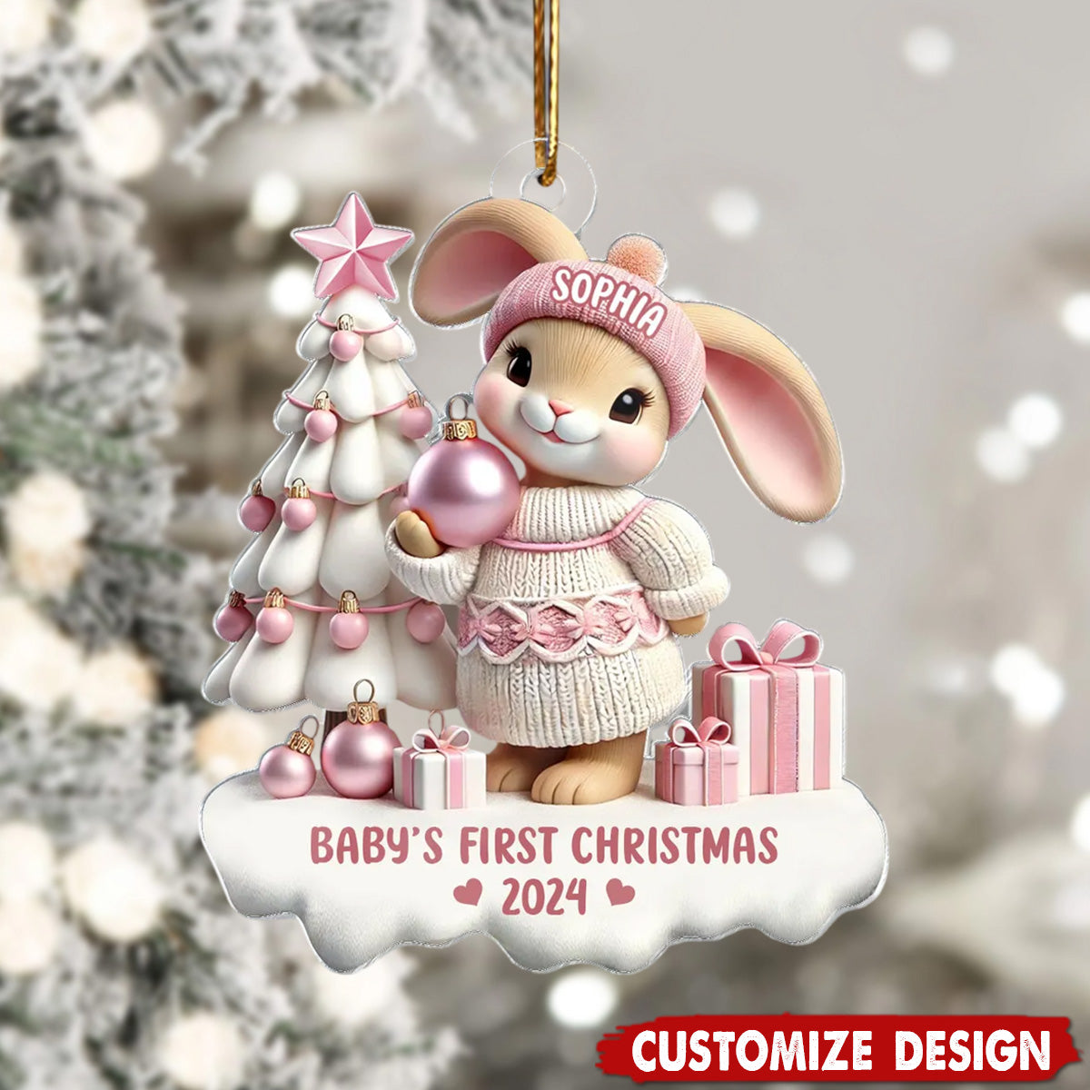 Cute Bunny Baby's First Christmas Personalized Acrylic Ornament Gift For Newborns