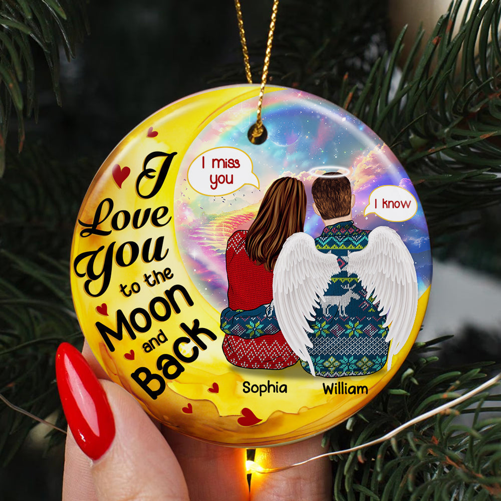 I Love You to the Moon and Back Couple Personalized Christmas Ceramic Ornament