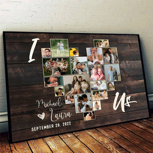 Personalized I Love Us Heart Shape Photo Collage Canvas Poster,Valentine Gift