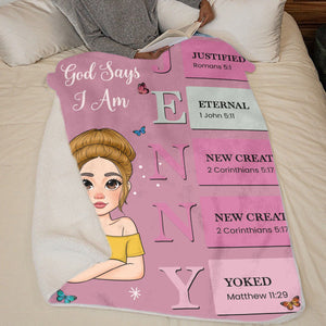 Personalised God Says I Am Name Meaning on Bible Verse Colorful Soft Throw Blanket Baptism