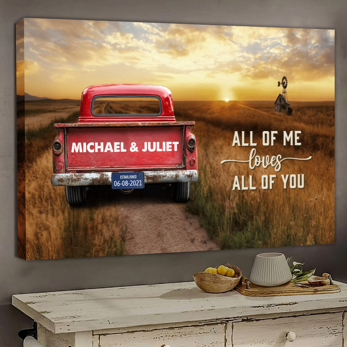 Personalized Vintage Truck Farmhouse Canvas Gift for family,couple