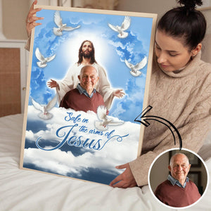 Personalized Canvas-Blue Sky With Pigeon Safe In The Arms Of Jesus Dem Canvas-Memorial Gifts, Loss Parents