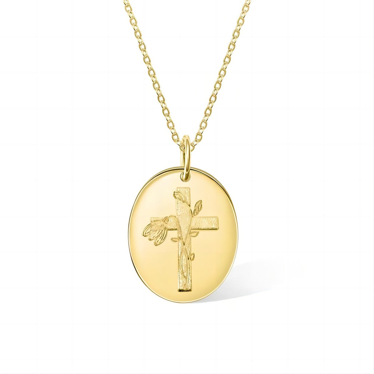 Personalized Engraved Cross Name Necklace with Birth Flower