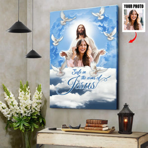 Personalized Canvas-Blue Sky With Pigeon Safe In The Arms Of Jesus Dem Canvas-Memorial Gifts, Loss Parents