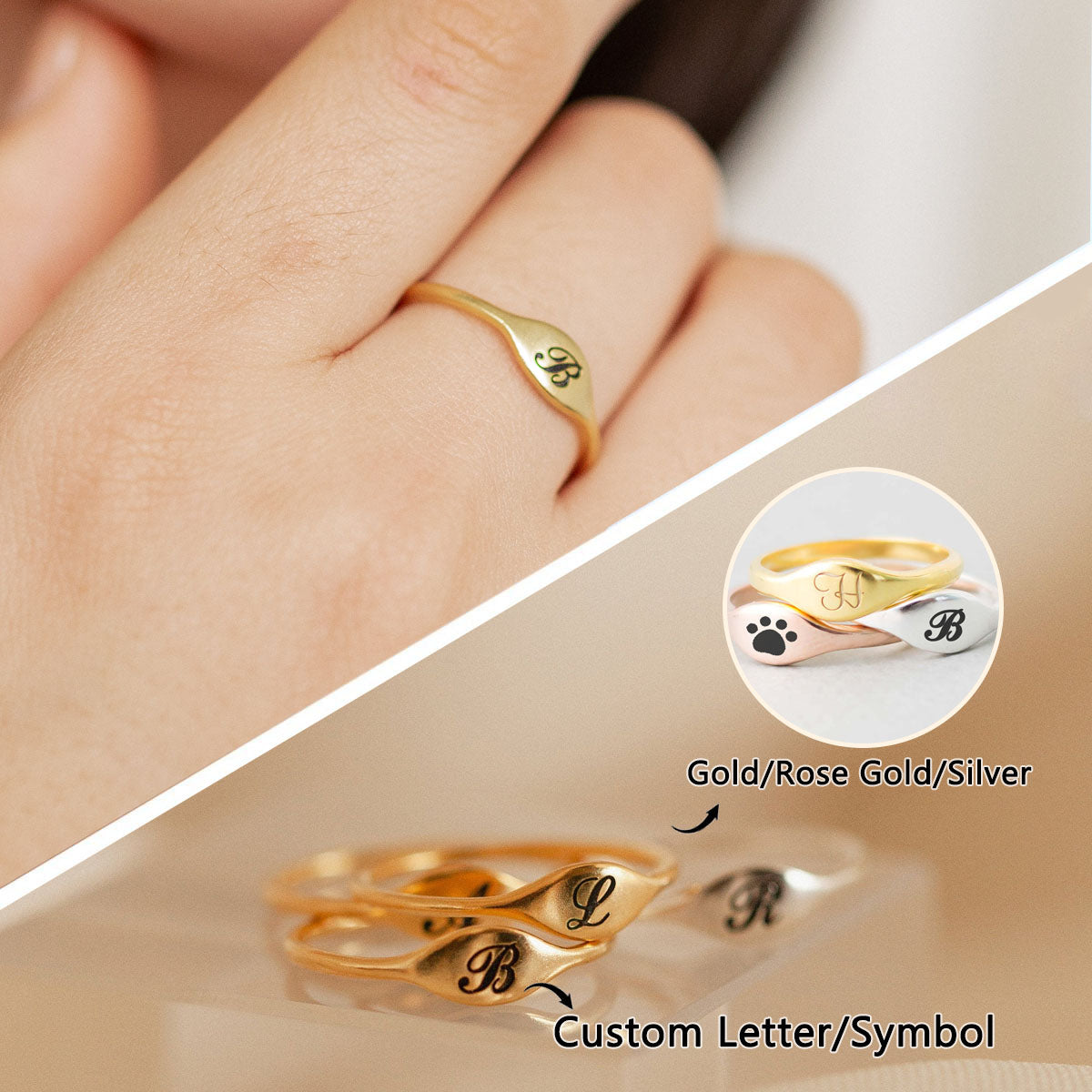 Personalized Symbols, Capital Letter Ring, Stacked Ring Gift For Her, Mother, Bridesmaid, Girlfriend