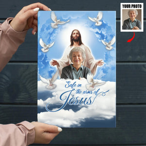 Personalized Canvas-Blue Sky With Pigeon Safe In The Arms Of Jesus Dem Canvas-Memorial Gifts, Loss Parents