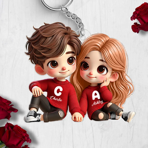 Cute Couple Sitting Together Personalized Acrylic Keychain,Gift for him, her