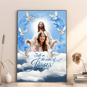 Personalized Canvas-Blue Sky With Pigeon Safe In The Arms Of Jesus Dem Canvas-Memorial Gifts, Loss Parents