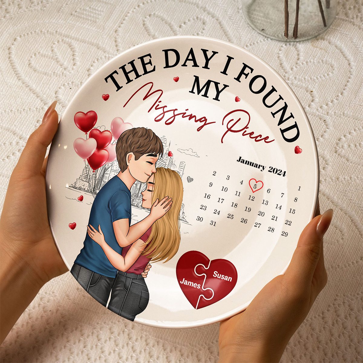 The Day I Found Missing Piece - Personalized Couple Ceramic Plate