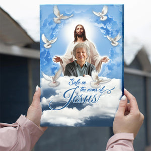 Personalized Canvas-Blue Sky With Pigeon Safe In The Arms Of Jesus Dem Canvas-Memorial Gifts, Loss Parents