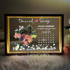 The Day I Found My Missing Piece - Personalized LED Light Wooden Frame Gift For Couple