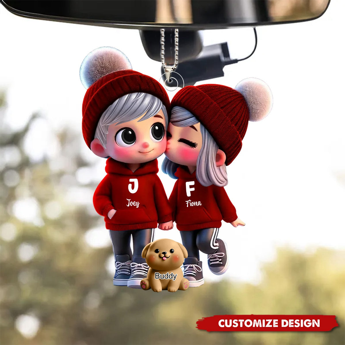 Cute Cartoon Couple You Me And The Dog Cat Personalized Car Ornament, Gift For Him, Her