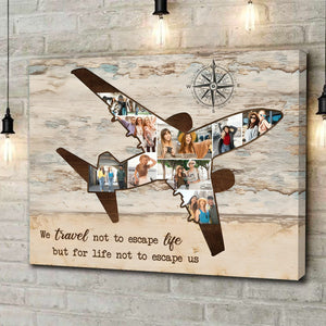 Airplane Photo Personalized Canvas Poster, Holiday Travel Lover Gift, Custom Travel Destinations Photo Collages