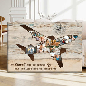 Airplane Photo Personalized Canvas Poster, Holiday Travel Lover Gift, Custom Travel Destinations Photo Collages