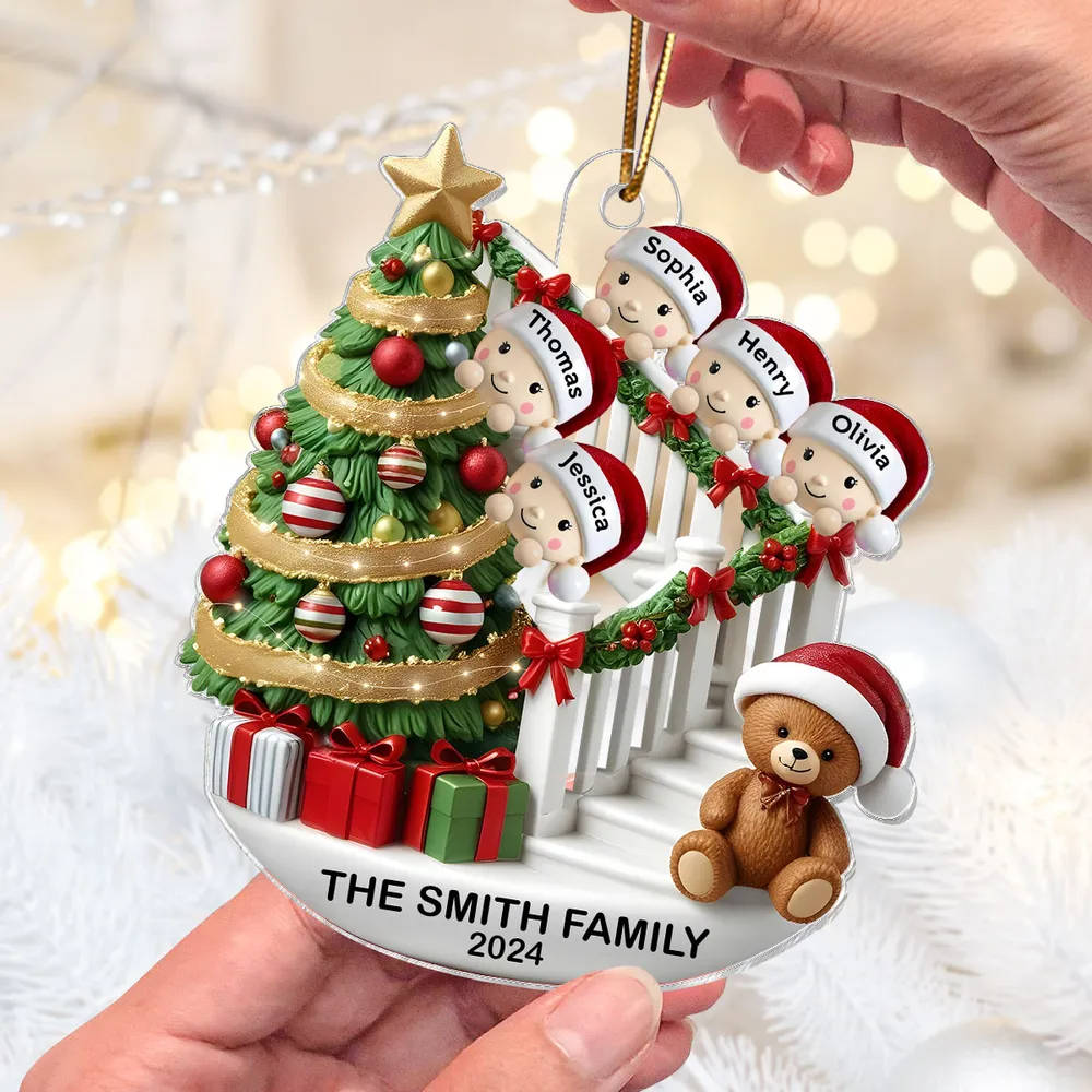 Family Members On Christmas Stairs Personalized Acrylic Ornament