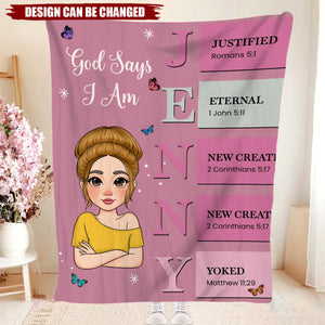 Personalised God Says I Am Name Meaning on Bible Verse Colorful Soft Throw Blanket Baptism