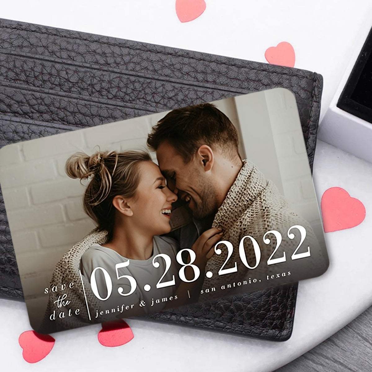 Personalized Save The Date Couple Family Anniversary Gift Metal Wallet Card