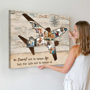 Airplane Photo Personalized Canvas Poster, Holiday Travel Lover Gift, Custom Travel Destinations Photo Collages