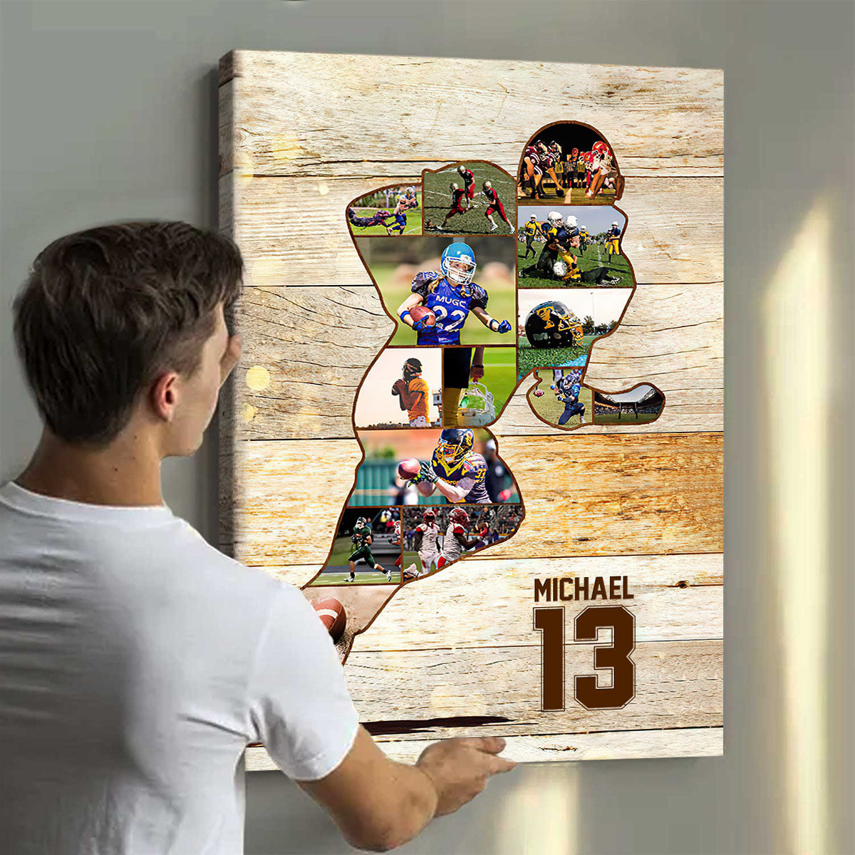 Personalized American Football Photo Collage Canvas Poster,Gift For Football Coach