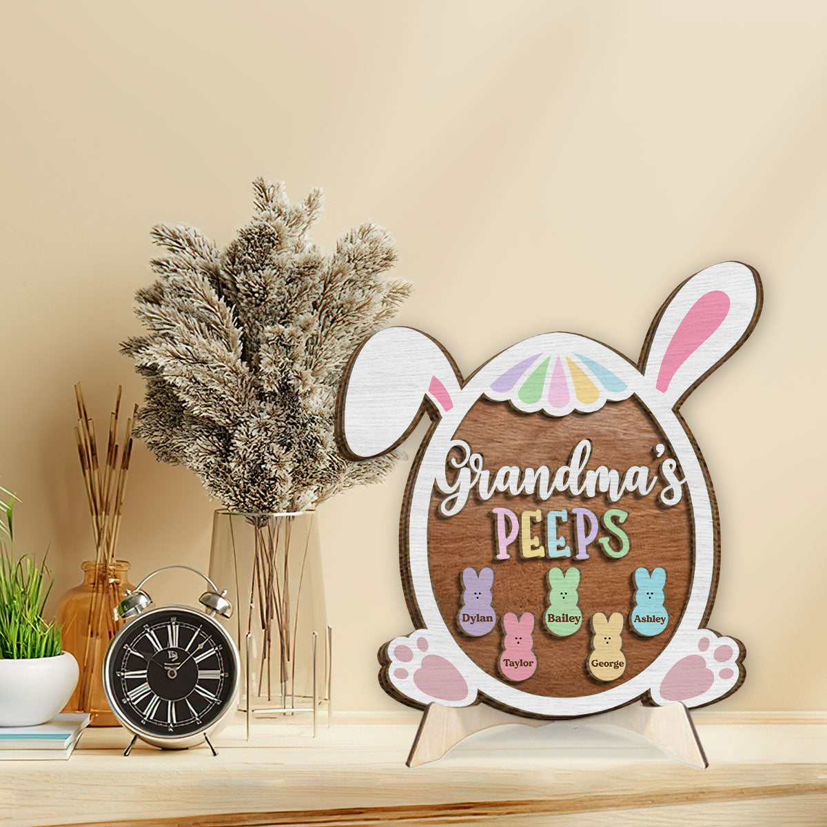 Grandma Nana Mimi Easter Bunnies - Personalized 2-Layer Wooden Plaque