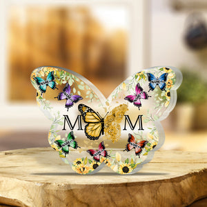 Mom And Kids Floral Butterflies - Personalized Gift For Mother Custom Shaped Acrylic Plaque