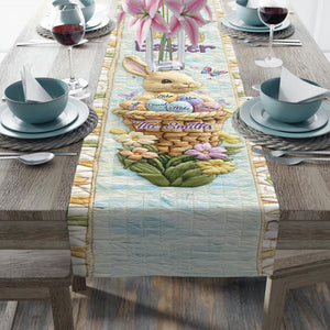 Happy Easter Flower Basket Bunny & Eggs - Personalized Table Runner