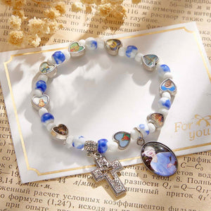 Personalized Photo Rosary Beads Cross Memorial Bracelet