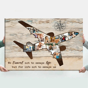 Airplane Photo Personalized Canvas Poster, Holiday Travel Lover Gift, Custom Travel Destinations Photo Collages