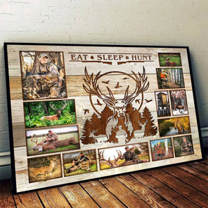 Personalized Collage Eat Sleep Hunt Canvas Poster, Gift for hunters,Bow Hunter,Deer Hunting, Crossbow Hunting Gift