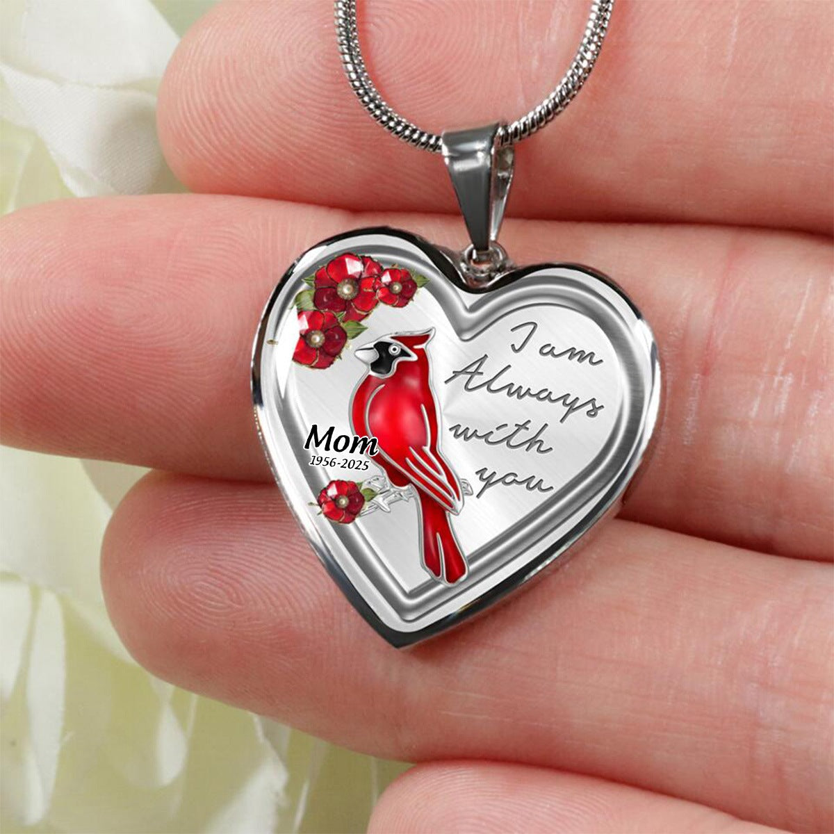 Personalized Memorial Heart Cardinal Necklace I Am Always With You