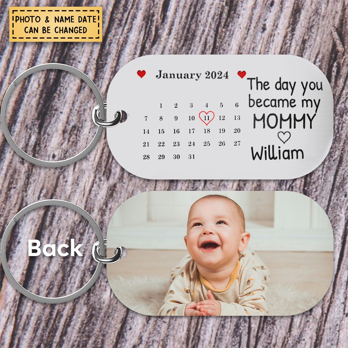 Personalized Calendar The Day You Became My Mommy Stainless Steel Keychain