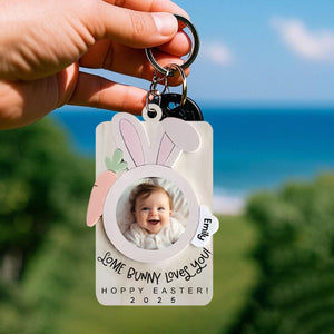 Love Bunny Love You - Personalized Photo Wooden Keychain - Easter Day Gift