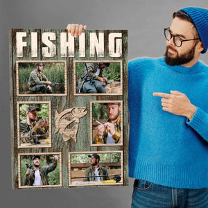 Personalized Fisherman Fishing Photo Collage Canvas Poster, Fishing Gifts For Men