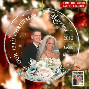 Our First Christmas Married - Personalized Photo Acrylic Ornament, Christmas Gift For Couple