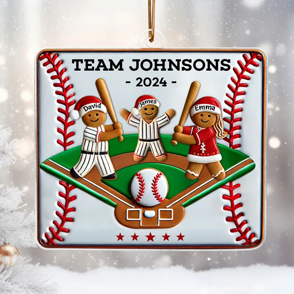 Happy Baseball Family Playing On Field Sport Lover Personalized Christmas Acrylic Ornament