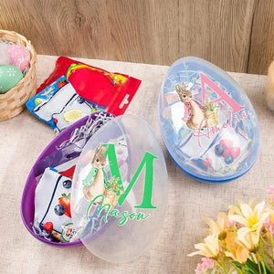 Personalized Cute Bunny Initial Fillable Big Easter Egg Toy Basket Stuffers Gift for Kids