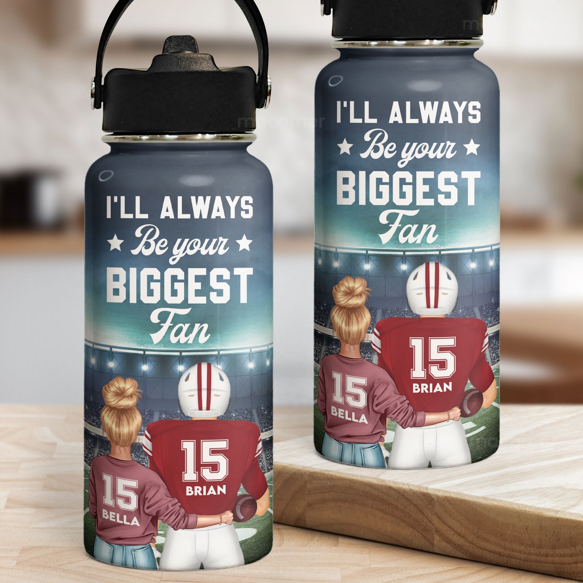 I'll Always Be Your Biggest Fan - Personalized American Football Stainless Steel Water Bottle