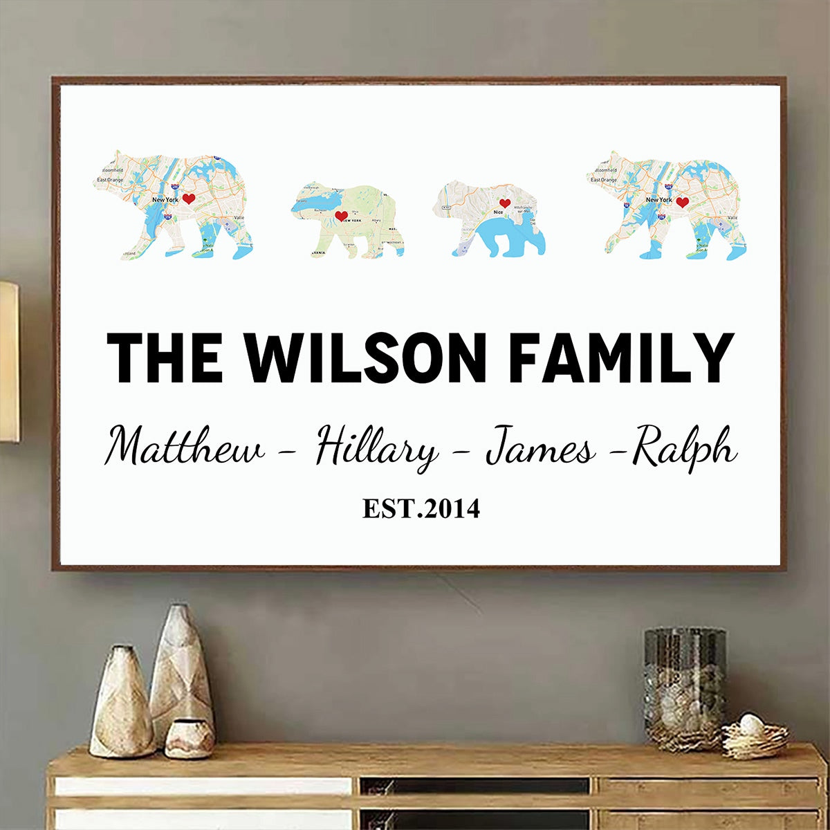 Bear Family Retro Map Personalized Poster